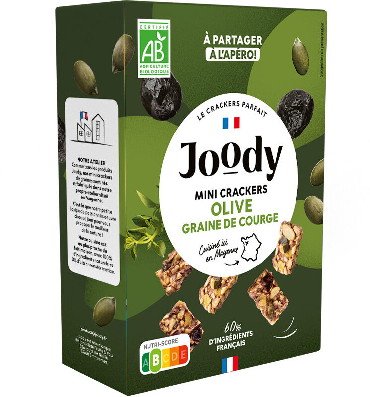Packaging des mini crackers olive de la marque Joody